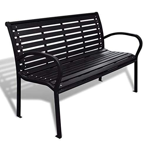vidaXL, vidaXL Garden Bench 125cm Steel and WPC Black Outdoor Patio Park Seat Chair