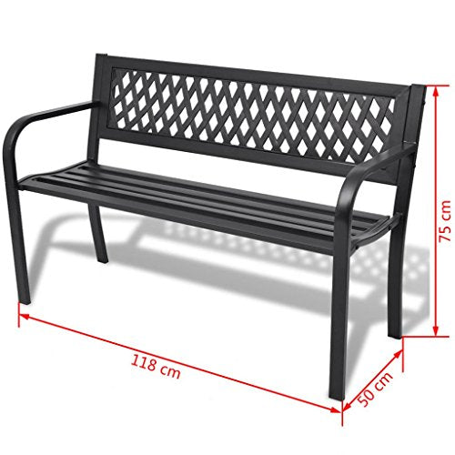 vidaXL, vidaXL Garden Bench Black Steel Outdoor Patio Park 2-seater Seat Furniture