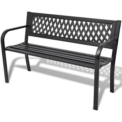 vidaXL, vidaXL Garden Bench Black Steel Outdoor Patio Park 2-seater Seat Furniture