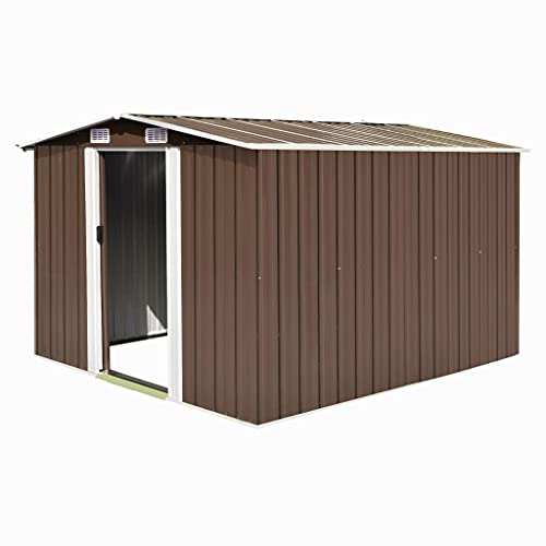 vidaXL, vidaXL Garden Shed 257x298x178cm Metal Brown Outdoor Tool Storage House Cabin