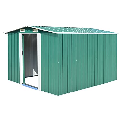 vidaXL, vidaXL Garden Shed 257x298x178cm Metal Green Outdoor Tool Storage House Cabin