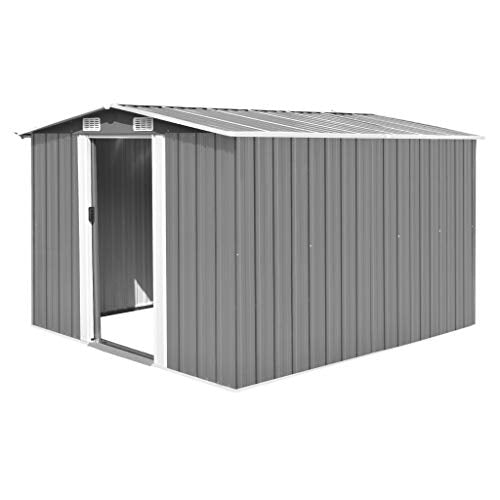 vidaXL, vidaXL Garden Shed 257x298x178cm Metal Grey Outdoor Tool Storage House Cabin