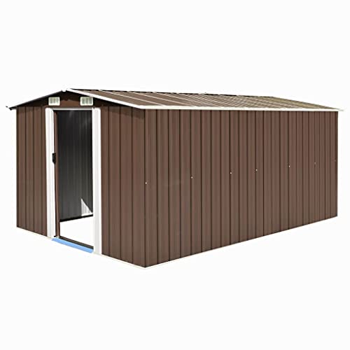 vidaXL, vidaXL Garden Shed 257x392x181cm Metal Brown Outdoor Tool Storage House Cabin