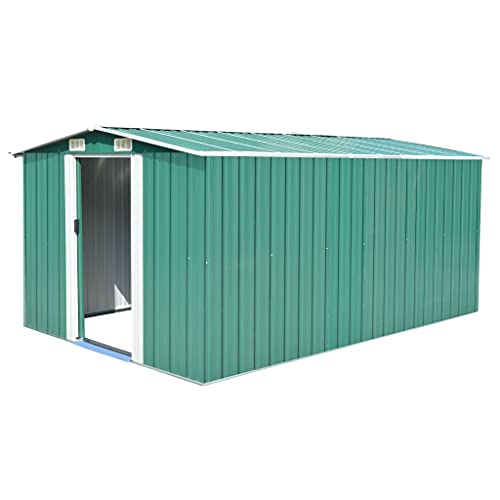vidaXL, vidaXL Garden Shed 257x392x181cm Metal Green Patio Storage Garage House Cabin