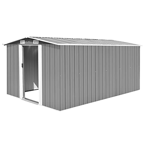 vidaXL, vidaXL Garden Shed 257x392x181cm Metal Grey Outdoor Tool Storage House Cabin