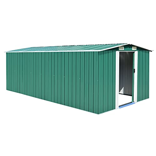 vidaXL, vidaXL Garden Shed 257x489x181cm Metal Green Outdoor Tool Storage House Cabin