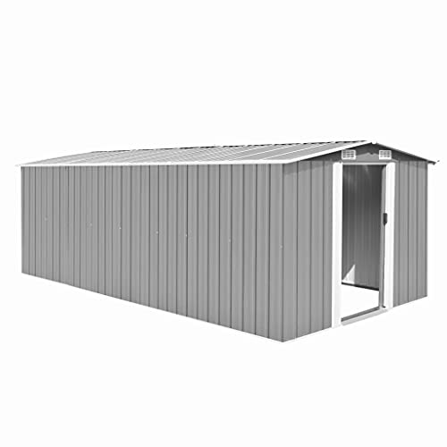 vidaXL, vidaXL Garden Shed 257x489x181cm Metal Grey Outdoor Tool Storage House Cabin
