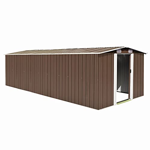 vidaXL, vidaXL Garden Shed 257x580x181cm Metal Brown Outdoor Tool Storage House Cabin