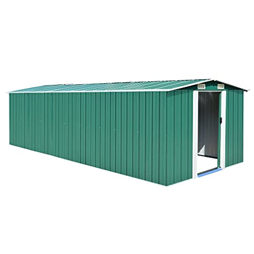 vidaXL, vidaXL Garden Shed 257x580x181cm Metal Green Outdoor Tool Storage House Cabin