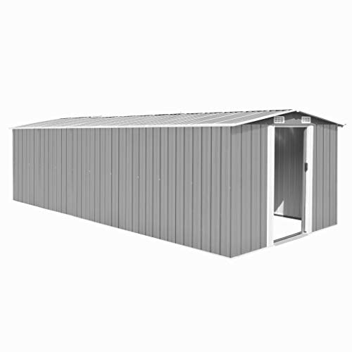 vidaXL, vidaXL Garden Shed 257x580x181cm Metal Grey Outdoor Tool Storage House Cabin