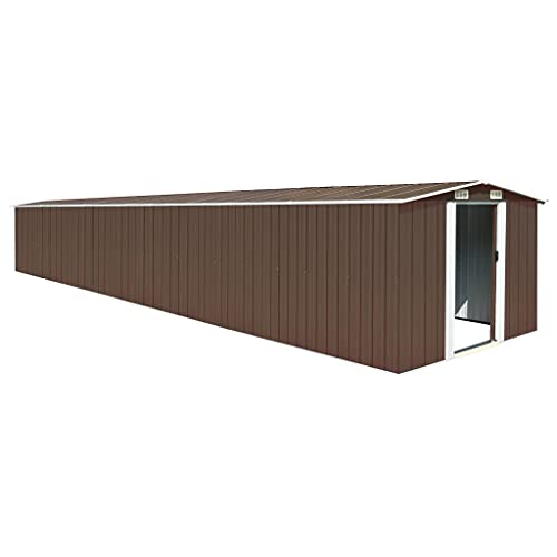 vidaXL, vidaXL Garden Shed Lawn Garden Garage Carport Tool Storage House Outdoor Patio Backyard Organiser Brown 257x779x181 cm Galvanised Steel