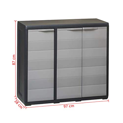 vidaXL, vidaXL Garden Storage Cabinet with 2 Shelves Black and Grey Organiser Locker
