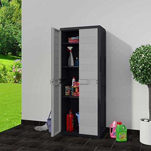 vidaXL, vidaXL Garden Storage Cabinet with 3 Shelves Black and Grey Tool Locker Shed