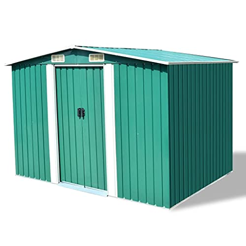 vidaXL, vidaXL Garden Storage Shed Green Metal 257x205x178cm Tool Organiser Cabin Room