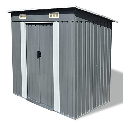 vidaXL, vidaXL Garden Storage Shed Grey Metal 190x124x181cm Outdoor Tool Cabin Room
