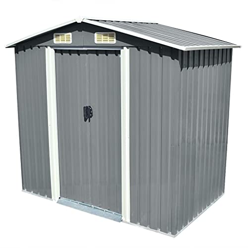 vidaXL, vidaXL Garden Storage Shed Grey Metal 204x132x186cm Outdoor Tool Cabin Room