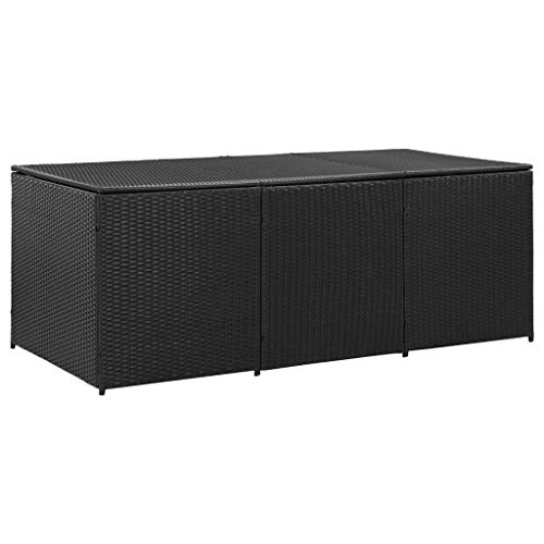 vidaXL, vidaXL Garden Utility Storage Box Bench Container Chest Shed Water Resistant PE Liner Moisture Proof with Elevated Feet Poly Rattan Black