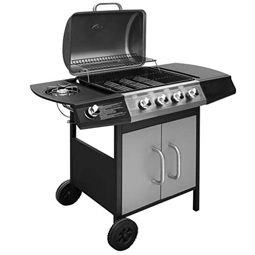vidaXL, vidaXL Gas Barbecue Grill 4+1 Cooking Zone Black and Silver Outdoor Garden BBQ
