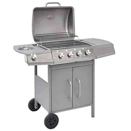 vidaXL, vidaXL Gas Barbecue Grill 4+1 Cooking Zone Silver Outdoor Garden BBQ Portable