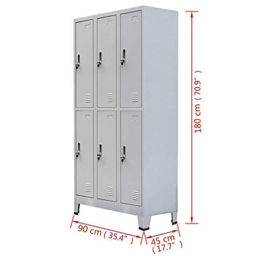 vidaXL, vidaXL Locker Cabinet with 6 Compartments Steel 90x45x180cm Grey Storage Unit