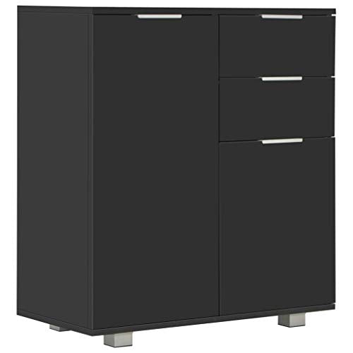 vidaXL, vidaXL Sideboard with 2 Drawers 2 Doors Living Room Storage Organiser Chest Cabinet Buffet High Gloss Black 71x35x76cm Chipboard