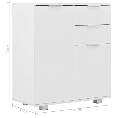 vidaXL, vidaXL Sideboard with 2 Drawers 2 Doors Living Room Storage Organiser Chest Cabinet Buffet High Gloss White 71x35x76cm Chipboard