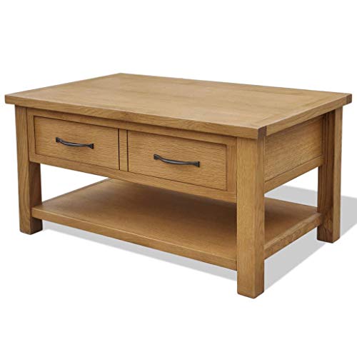 vidaXL, vidaXL Solid Oak Wood Coffee Table with Drawer Living Room Furniture Stand