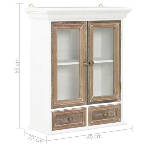 vidaXL, vidaXL Solid Wood Wall Cabinet French Style Cabinets Vitrine Hanging Cabinet Easy to Assemble Provide Extra Storage Space Brown and White