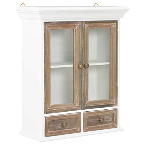 vidaXL, vidaXL Solid Wood Wall Cabinet French Style Cabinets Vitrine Hanging Cabinet Easy to Assemble Provide Extra Storage Space Brown and White