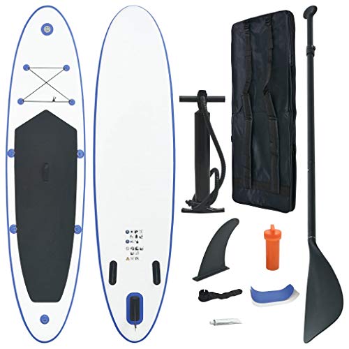 vidaXL, vidaXL Stand Up Paddle Board Set SUP Surfboard Inflatable Blue and White