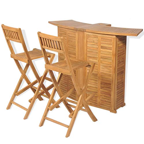 vidaXL, vidaXL Teak Outdoor Bar Set 3 Piece Foldable Garden Furniture Table Stools