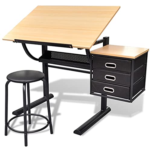 vidaXL, vidaXL Tiltable Tabletop Drawing Table with Stool Home Office Workstation