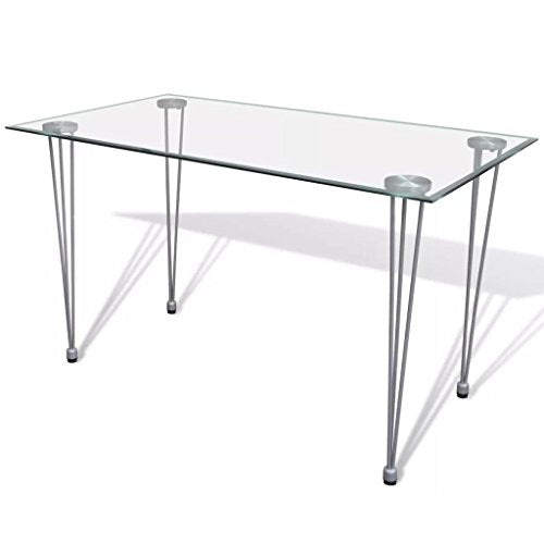 vidaXL, vidaXL Transparent Tempered Glass Top Dining Table Steel Leg Powder-coatedRectangle