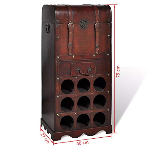 vidaXL, vidaXL Wooden Wine Rack for 9 Bottles with Storage Drink Bar Cabinet Holder