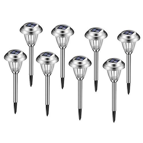 voona, voona Solar LED Outdoor Lights 8-Pack Stainless Steel Pathway Landscape Lights for Outdoor Path Patio Yard Deck Driveway and Garden, (Silver)