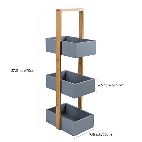 woodluv, woodluv 3 Tier Robust Bamboo & MDF Bathroom Bedroom Storage Caddy Unit, 25 (L) x 18.5 x 70 (H) cm