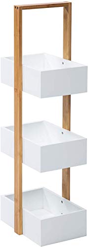 woodluv, woodluv 3 Tier Robust Bamboo & MDF Bathroom Bedroom Storage Caddy Unit, White - 25 x 18.5 x 70 (H) cm