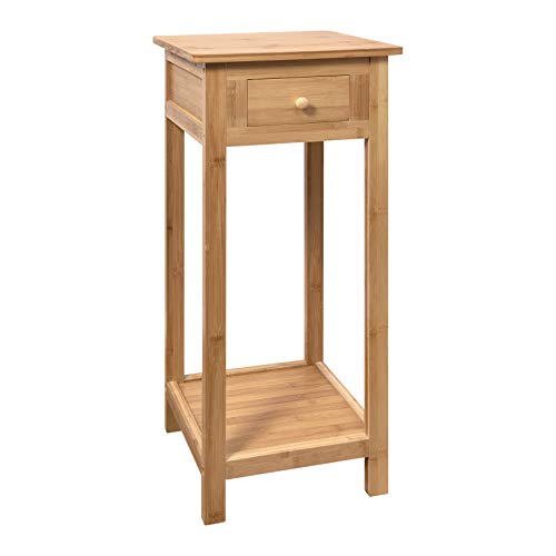 woodluv, woodluv Bamboo Tall Side Bedroom Living Room Table with drawer and lower shelf
