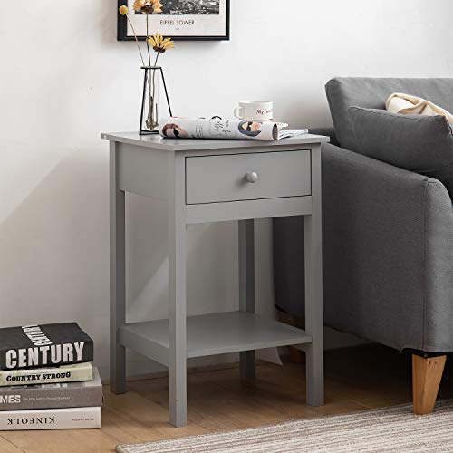 woodluv, woodluv Bedside Drawer with Shelf Cabinet Side Table Storage Unit - Grey
