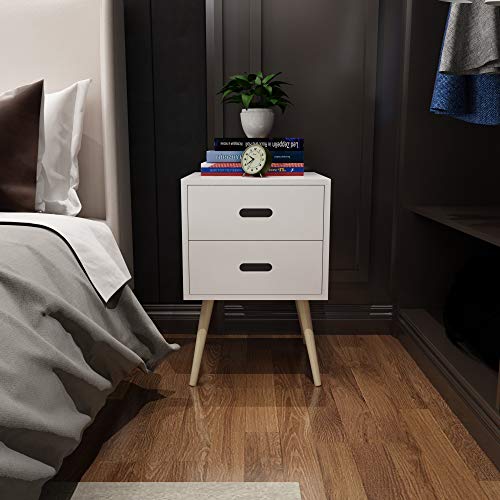 woodluv, woodluv Modern 2 Drawer Bedside Side End Table Nightstand Bedroom Living Room Storage Unit - White